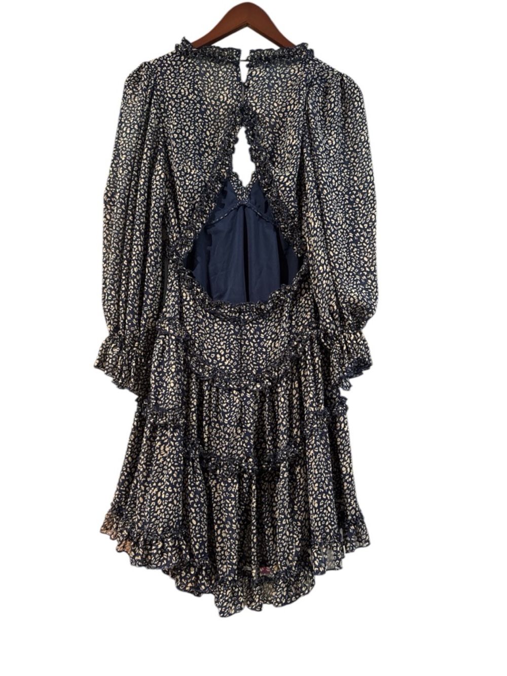 Edité Mode Ruffle Mini Dress Open Back Blue Print Size M Boho Chic - Picture 5 of 5